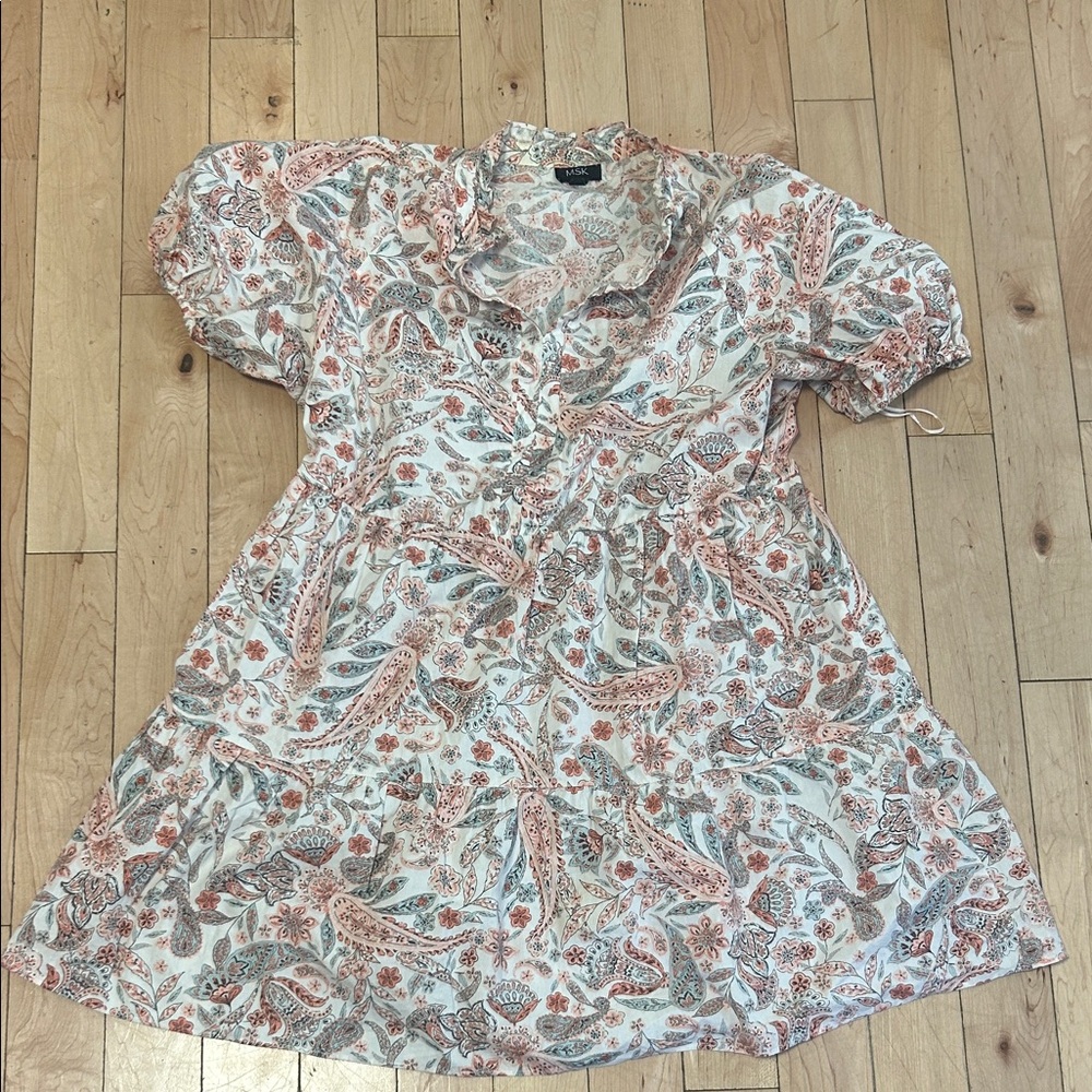 MSK White Midi Dress with Coral and Sage Paisley Print